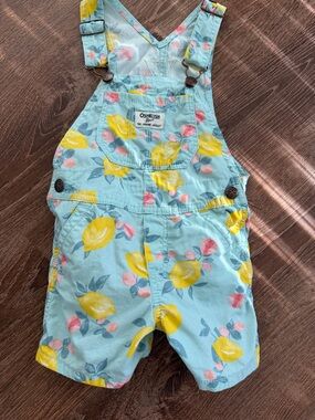 OshKosh B'gosh Aqua Shortalls with Yellow Lemon Print